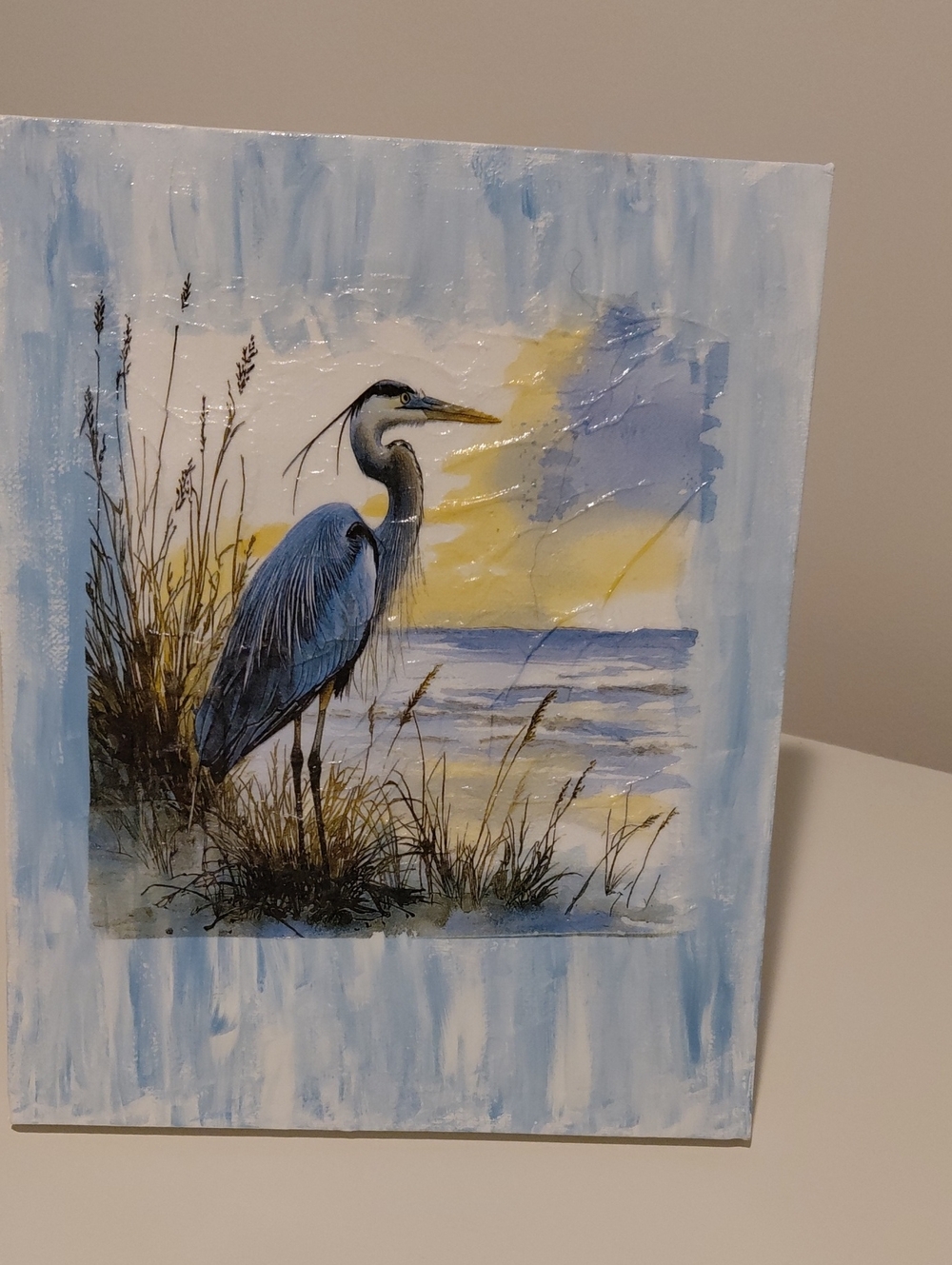 Blue Heron Decoupaged On Canvas